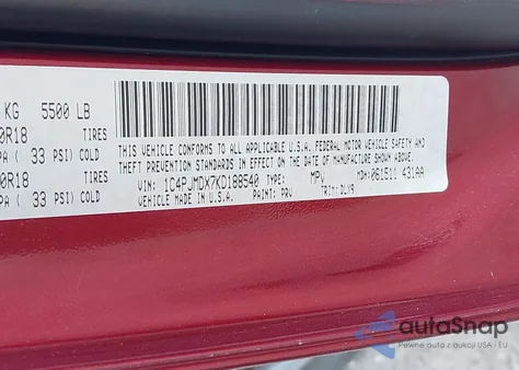 2019 Jeep Cherokee Limited 4X4 z USA, uszkodzony, nr VIN 1C4PJMDX7KD188540